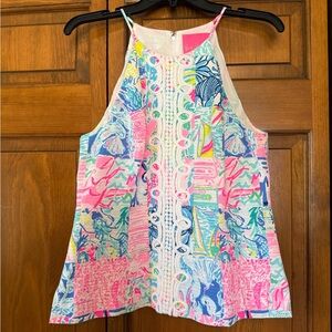 NWOT Lilly Pulitzer Colorful Patterned Top with Front Lace Trim (size 10)